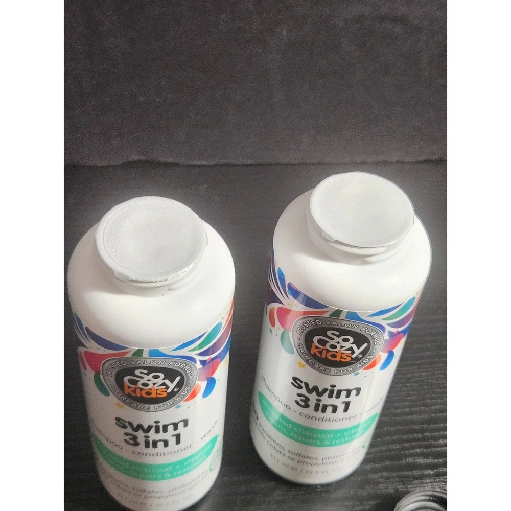 2 Pack SoCozy Kids Swim 3-in-1 Shampoo Conditioner Body Wash Charcoal 10.5oz